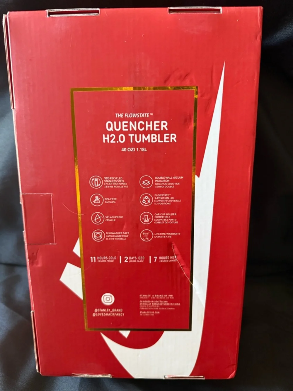 New Stanley 40oz Nike Red Stanley Love Shack with Box Dust Bag Straw and Topper - Picture 8 of 9